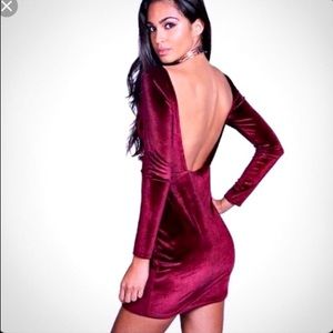 Boohoo Red Velvet Bodycon Mini Dress